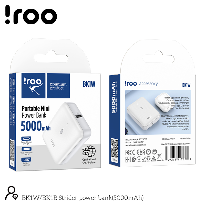 iRoo BK1W | Strider Power Bank 5000mAh - White