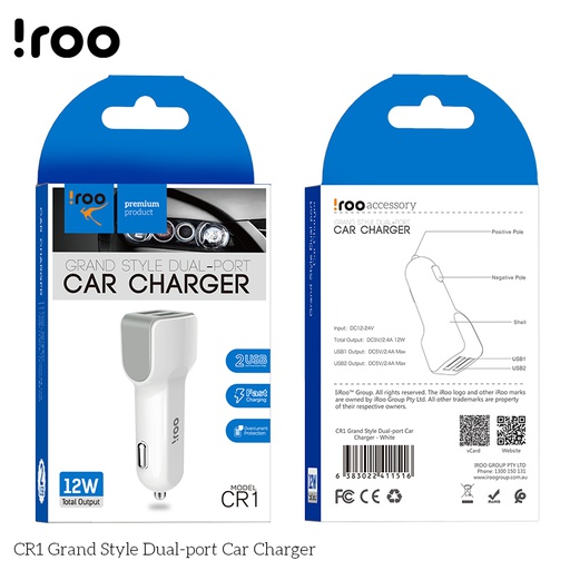 iRoo CR1 | 2.4A 12W Dual Ports Car Charger Head