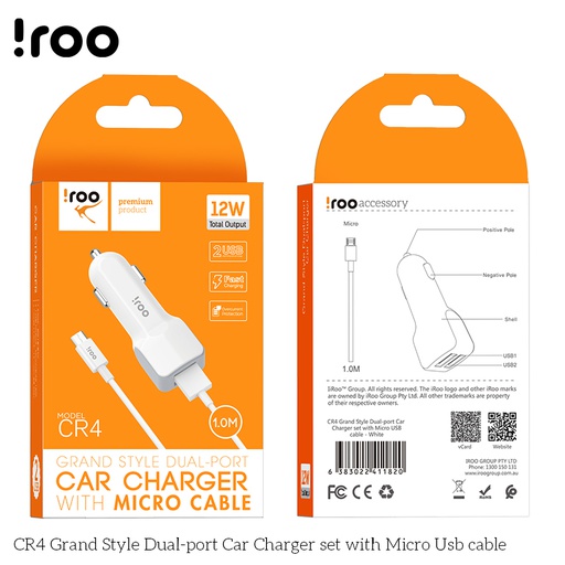 iRoo CR4 | 2.4A 12W Char Charger /w Micro Cable