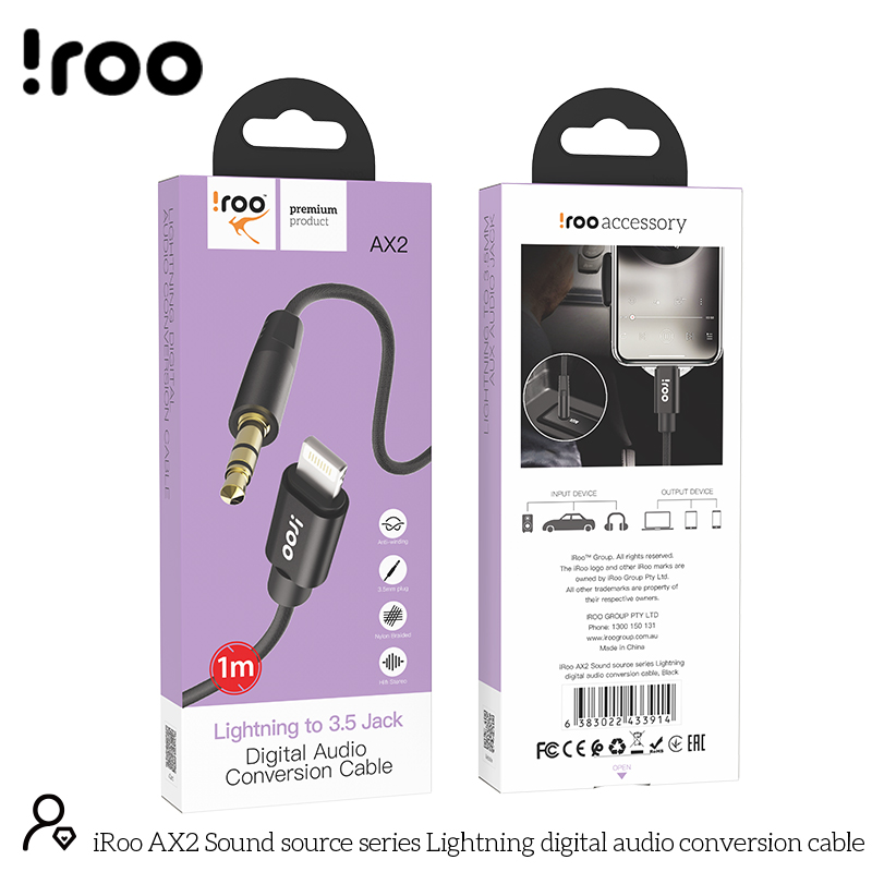 iRoo AX2 | Lightning Port to 3.5mm Audio Conversion Cable