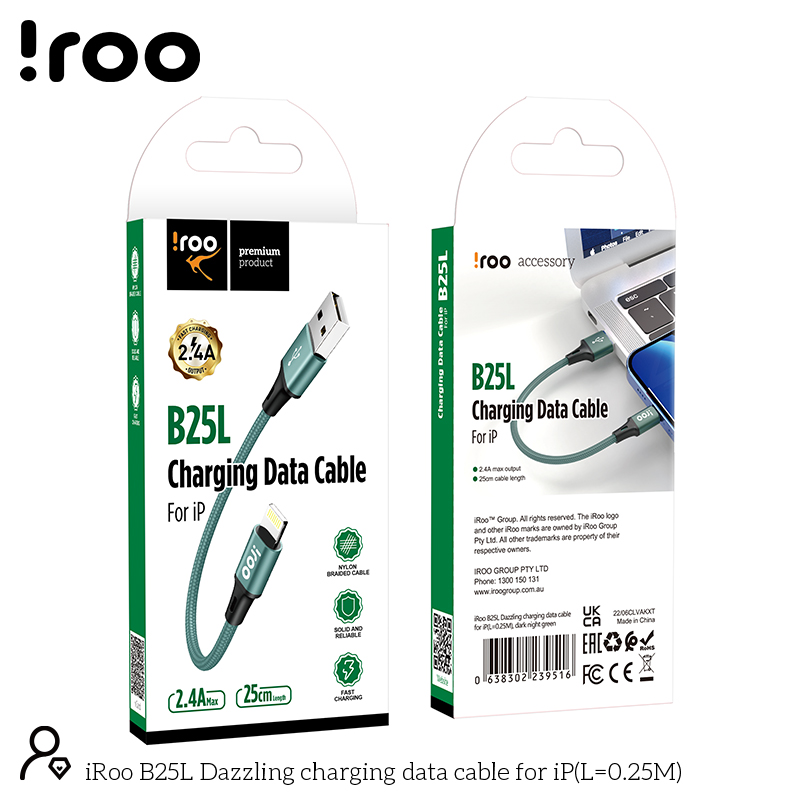 iRoo B25L | Lightning USB Cable - Short 25cm