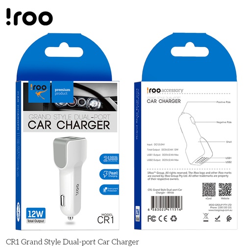 [CR1] iRoo CR1 | 2.4A 12W Dual Ports Car Charger Head