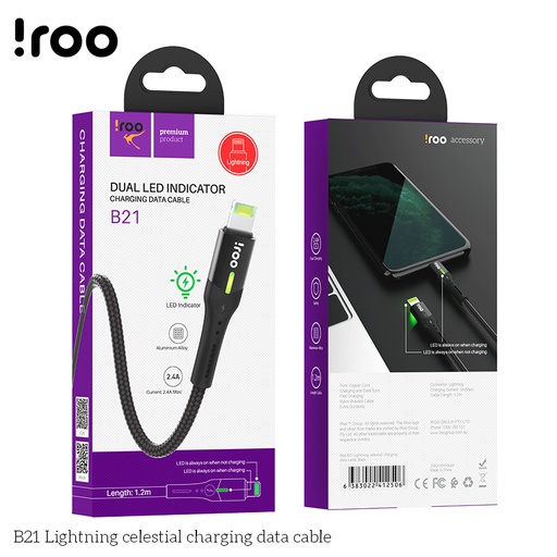 [B21] iRoo B21 | Dual LED Lightning USB Cable - 1 Meter
