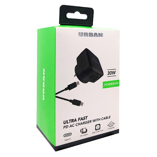 [URBPDUAC30C] Urban New 30W PD 2in1 (Type-A + Type-C) Charger /w Type-C Cable