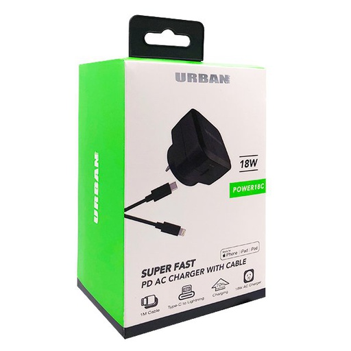 [URBPDUAC18L] URBAN 18W PD Charger /w Apple Approved Mfi Type-C to Lightning Cable