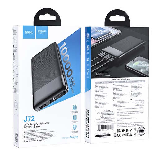 [J72] Hoco J72 | 10,000mAh Easy Travel Power Bank - Black