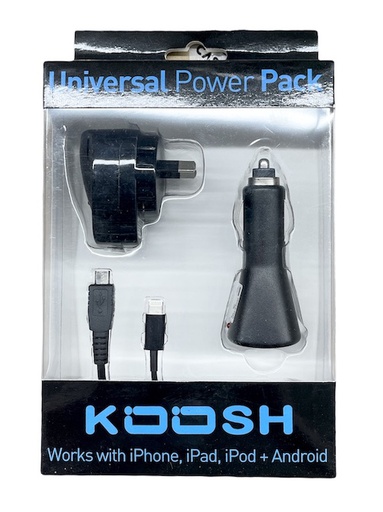 [BC-31637] Koosh Universal Powerpack | AC, Car Charger/ Micro, Lightning Cables - AU Approved