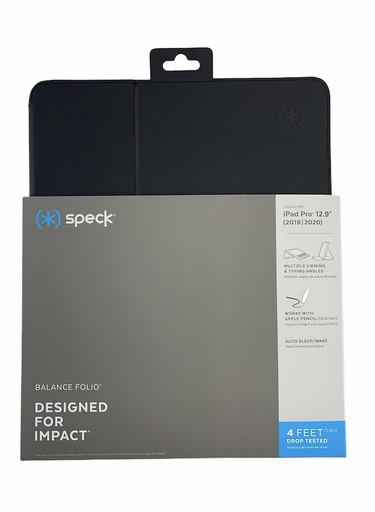 [134860-1050] Speck Balance Folio /w Stylus Slot | iPad 12.9 3/4th Generation (2018 &amp; 2020 Big Camera) - Black