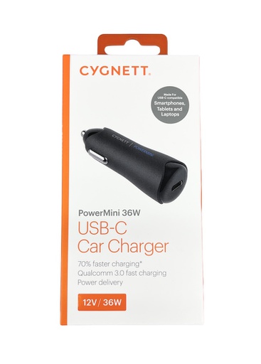 [CY2366PAPMC] CYGNETT Super Fast  36W Q3.0 | USB-C Car Charger (New Phones/Tablet/Laptop)