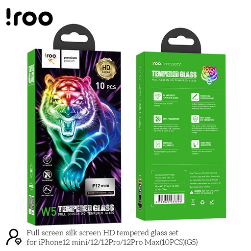 [W5-1254] iRoo Tiger W5 Full 3D Glass Protector [Pack of 10pcs $1/unit] | iPhone 12 mini (5.4)