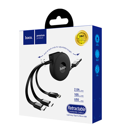 [U50] Hoco U50 | 3in1 Retractable Lightning/Type-C/Micro Cable