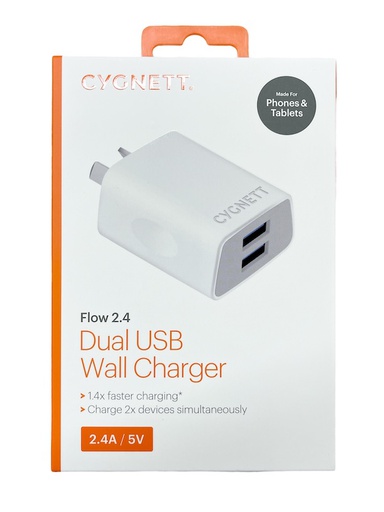 [CY1896POFLW] CYGNETT Flow 2.4A | Dual USB Sockets Wall Charger - White