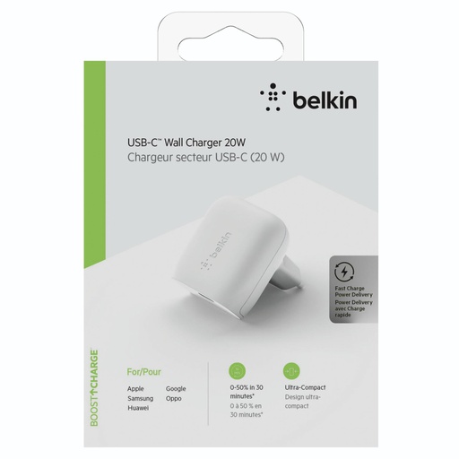 [WCA003AUWH] Belkin USB-C Slot Wall Charger 20W PD Fast Charge