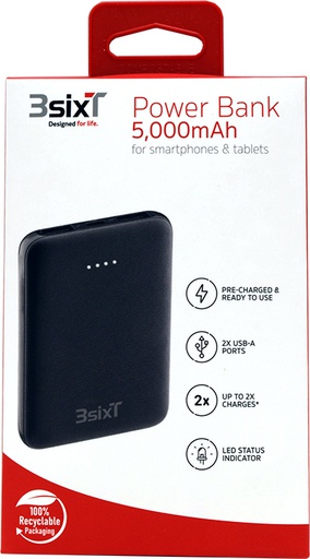 [BC-32582] 3SIXT Power Bank | 5000mAh 2xType-A Ports