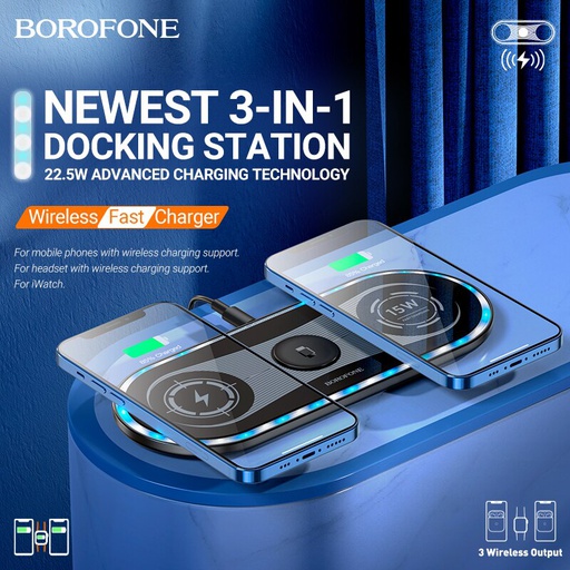 [BQ14B] Borofone BQ14 Latest 22.5W | 3in1 Phone, Apple Watch,Airpods Wireless Charger - Black