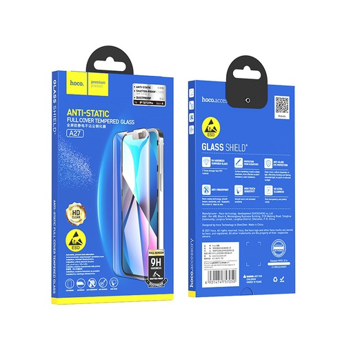 [A27-IP13MAX] Hoco A27 Anti-Static Easy Apply Full Screen Tempered Glass | iPhone 13 Pro Max/14 Plus (6.7)