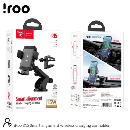 [R15] iRoo R15 | Fast 15W Smart Alignment Wireless Charging Windscreen/Dashboard Holder