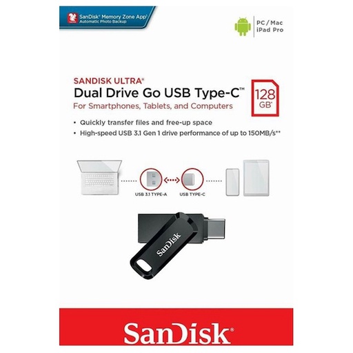 [SDDDC3-128G] Sandisk Dual Drive Go  | Dual Head [1xUSB-A,1xUSB-C] - 128GB